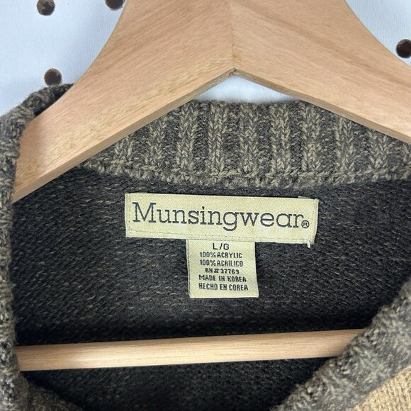 Munsingwear Brown Chunky Knit Sweater Large Grandpa 90s Checkered SOFT Vintage - Picture 5 of 6